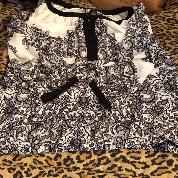 INC International ysize 14 Black ivory sheer paisley print 3/4 sleeve - Picture 7 of 11